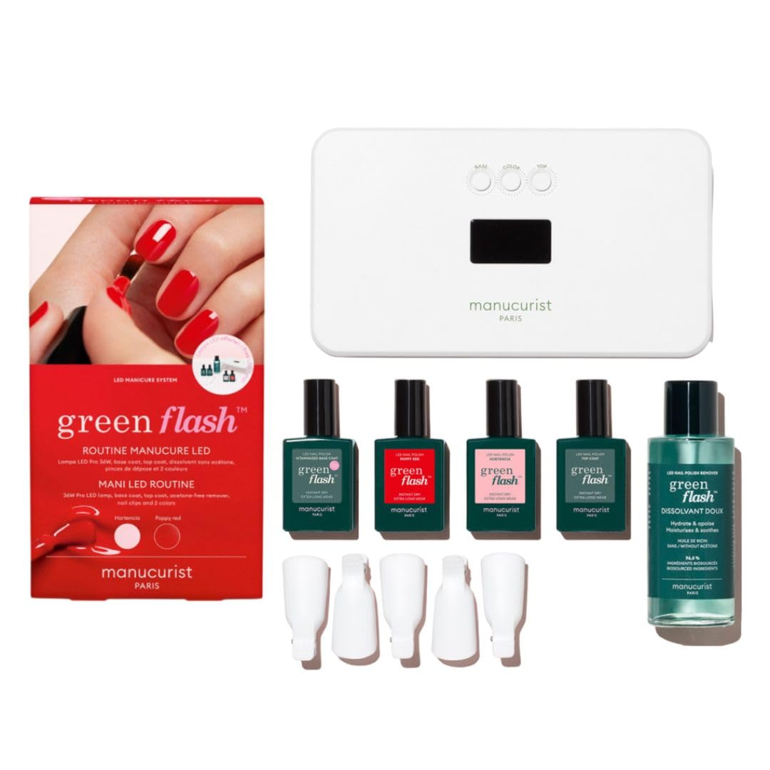 Manucurist Nagellack Gel Neues - Manucurist - Neues Green Flash Slim Gel Nagellack Kit - 36W LED Nagellampe mit Base Coat + Top Coat