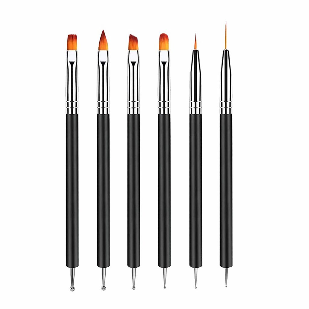 Nail Stück Doppel Ende - 6 Stück Doppel-Ende Nagel Pinsel, Nageldesign Pinsel, Doppel-Ende Nail Art Pinsel Kit Professionelle Maniküre Werkzeuge