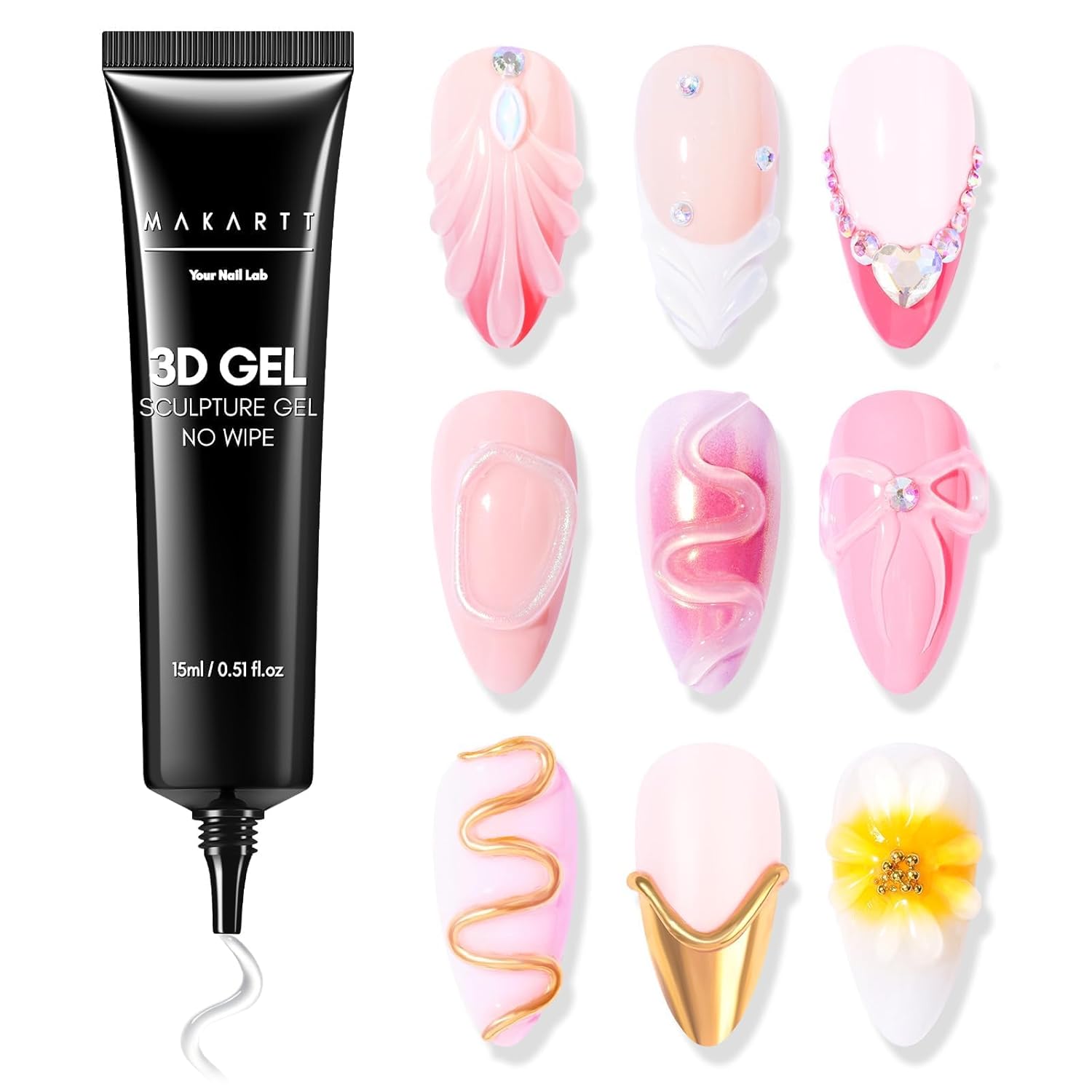 Makartt Nagelgel Gel Nail - Makartt 3D Gel Nail Art - 15g Rhinestone Glue Gel for Nail Charms, Multifunktionales Skulptur-Nagelgel für DIY