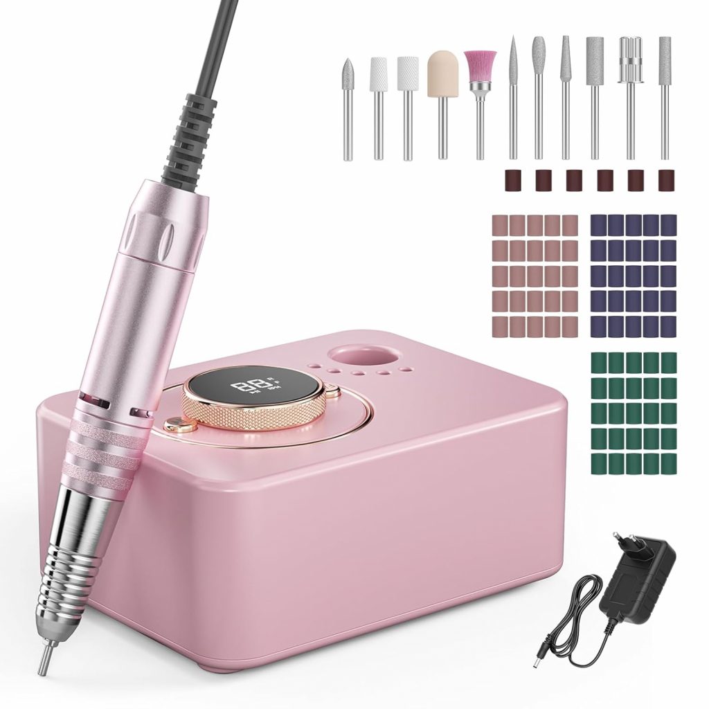 Elektrischer Nagelbohrer Professional Mehrere - Elektrischer Nagelbohrer Professional,35000RPM Mehrere Zubehör, Nagelbohrmaschine mit 11 Bohrböcken 75 Schleifbänder (3 Typen), 35 Getriebeebene F / R Drehrichtung