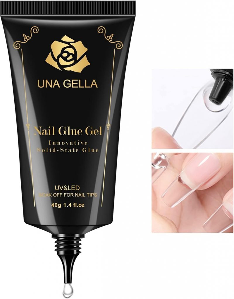 UNA Lampe GELLA Nagelkleber - UNA GELLA Nagelkleber für Kunstnägel 40ml, Fester Soak Off Nagelkleber, Aushärtung mit Lampe erforderlich