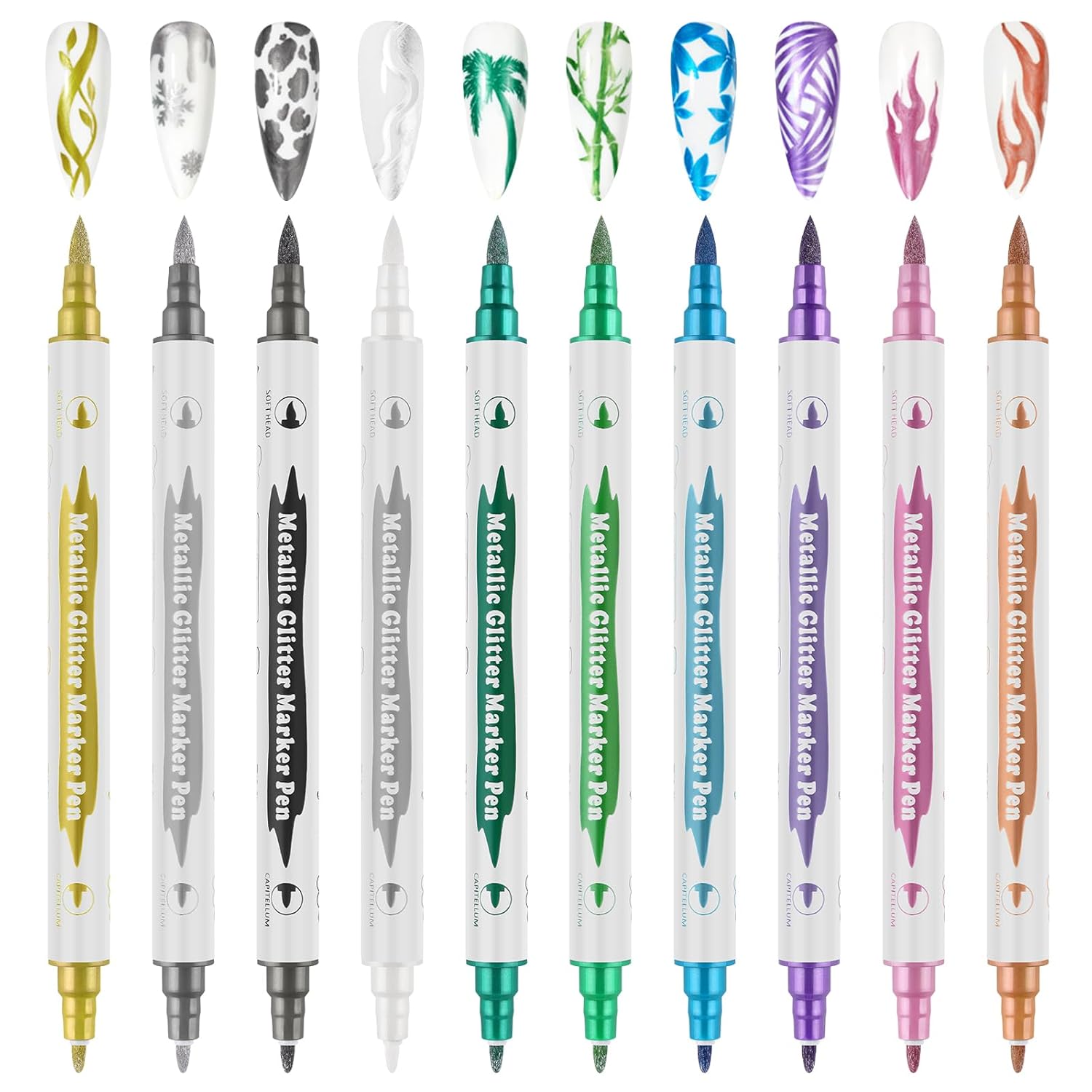 Kalolary Nagellack Nail Dual - Kalolary 10pcs 3d Dual-End Nagelkunststifte Set Metallic Nail Graffiti Zeichnung Stift Nagellack Pen Maniküre Werkzeuge