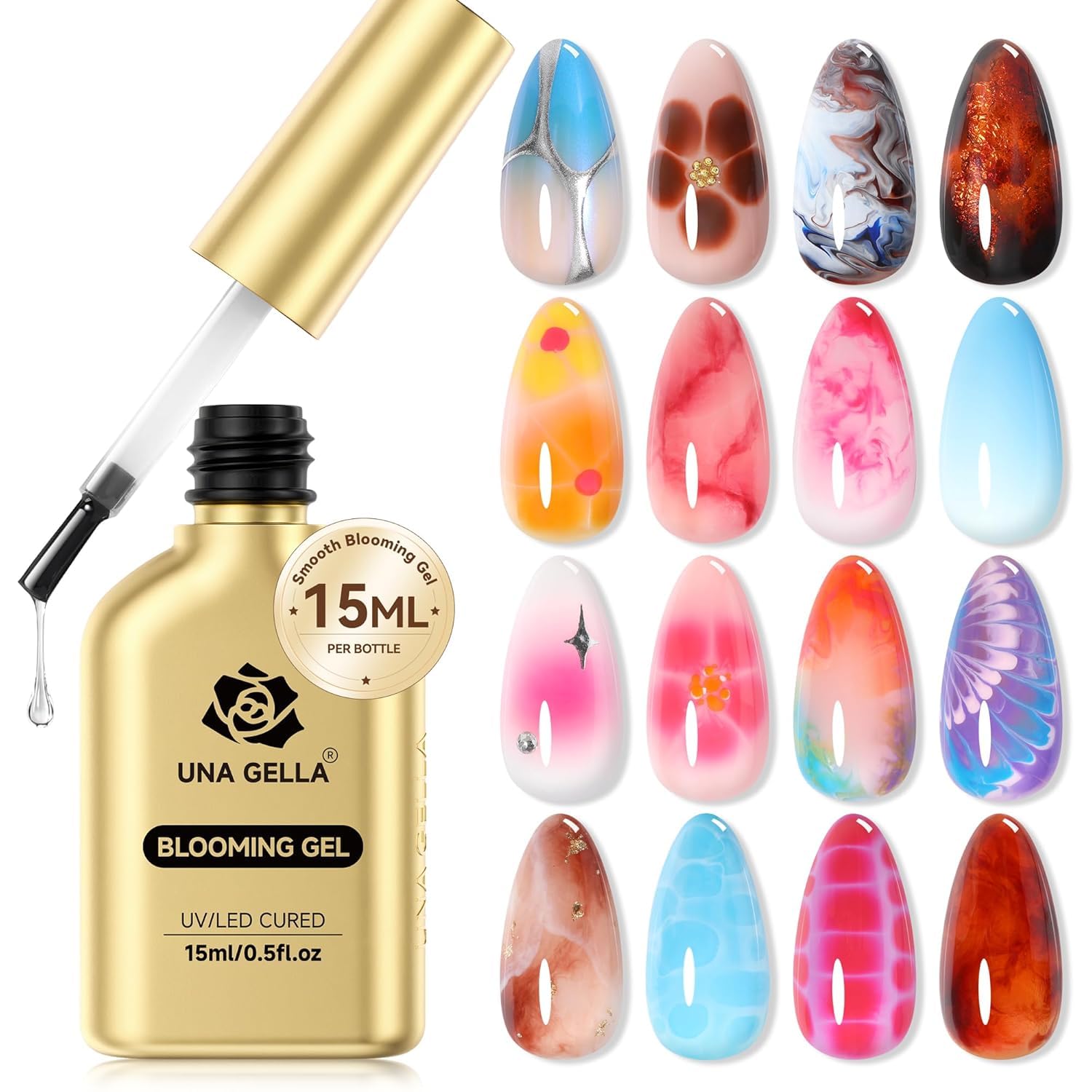 UNA Gel Nail UV - UNA GELLA Blooming Gel, 15 ml transparent für Verlaufeffekte UV/LED erforderlich Nail Blooming Gel für Marmor Naturstein