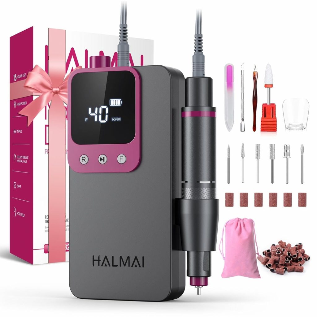 HALMAI Gel Nagelfräser Elektrischer - HALMAI Elektrischer Nagelfräser Professionell, Tragbare Nagelfeile für Acryl-Gel-Nägel, Kabelloses wiederaufladbar
