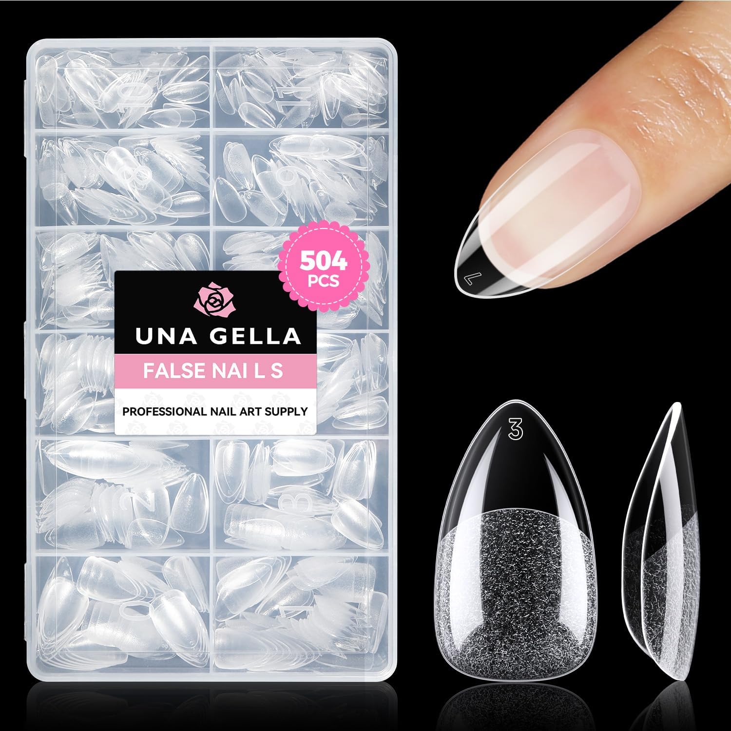 UNA Gel Nail GELLA - UNA GELLA Kurze Mandel Nail Tips 504 Stück | Short Almond Soft Gel Tips für Gelnägel Full Cover Nails Tips für Acrylnägel, Nagelkunst & DIY Nagelstudio...