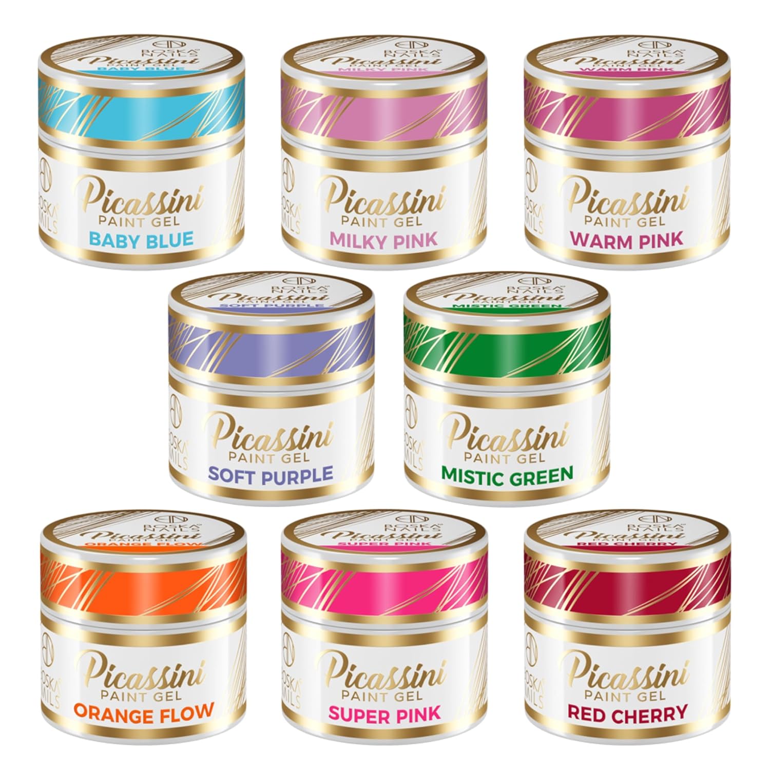 Picassini Gel Nail UV - Picassini Paint UV Gel Set 10 Farben 5 ml Hochpigmentierte Nail Art Gele