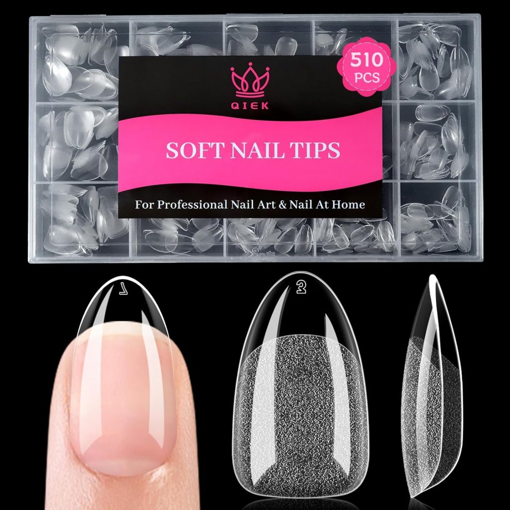 Gel Nail Stück Größen - 510 Stück 15 Größen Nail Tips für Gelnägel Kurze Mandel Soft Gel Nageltips Full Cover Nail Tips Pre-Shaped