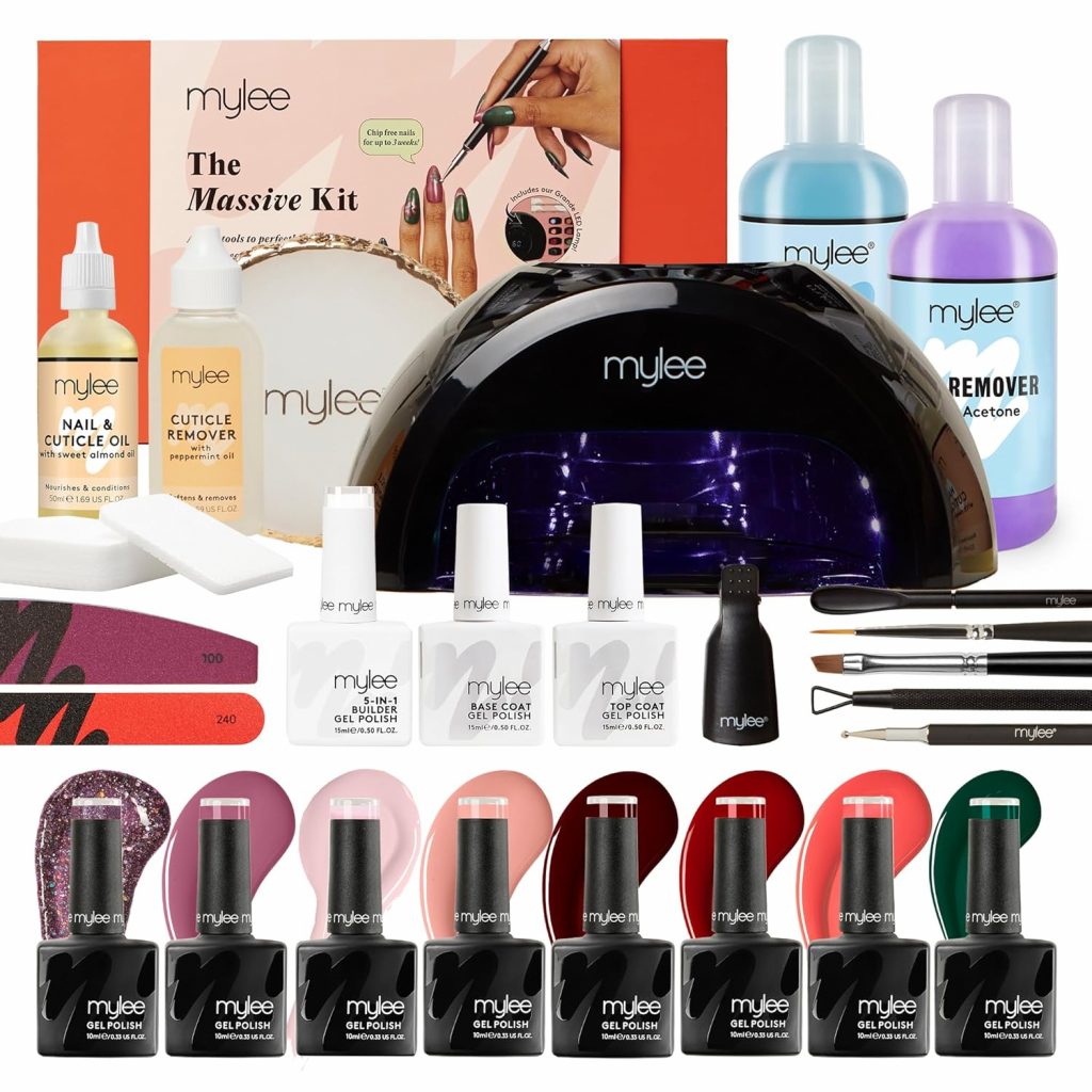 MYLEE Nagellack Lampe Deckschicht - MYLEE Professionelles Nagellack-Set - LED-Lampe, 8 Farben, Deckschicht und Basis