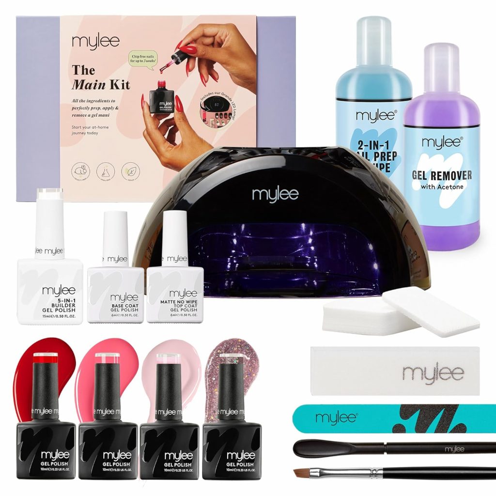 Mylee Nagellack Nail Lampe - Mylee Nail Set Gelnägel Starterset (Main) - Grande LED-Lampe, 4 Farben Nagellack, Aufbaugel, Top & Base Coat